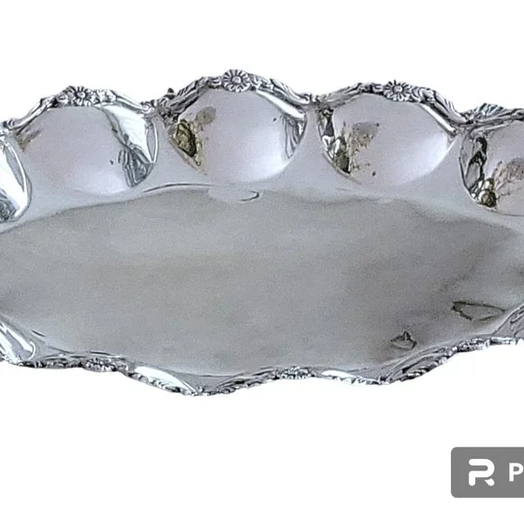 🚨Vintage 900 Sterling Silver Oblong Platter Tray 12x16” Lobed Floral Rim 24oz - Picture 7 of 11